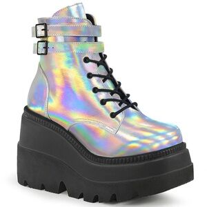 Demonia Shaker-52 
Silver Hologram Wedge Platforms *sold out online*